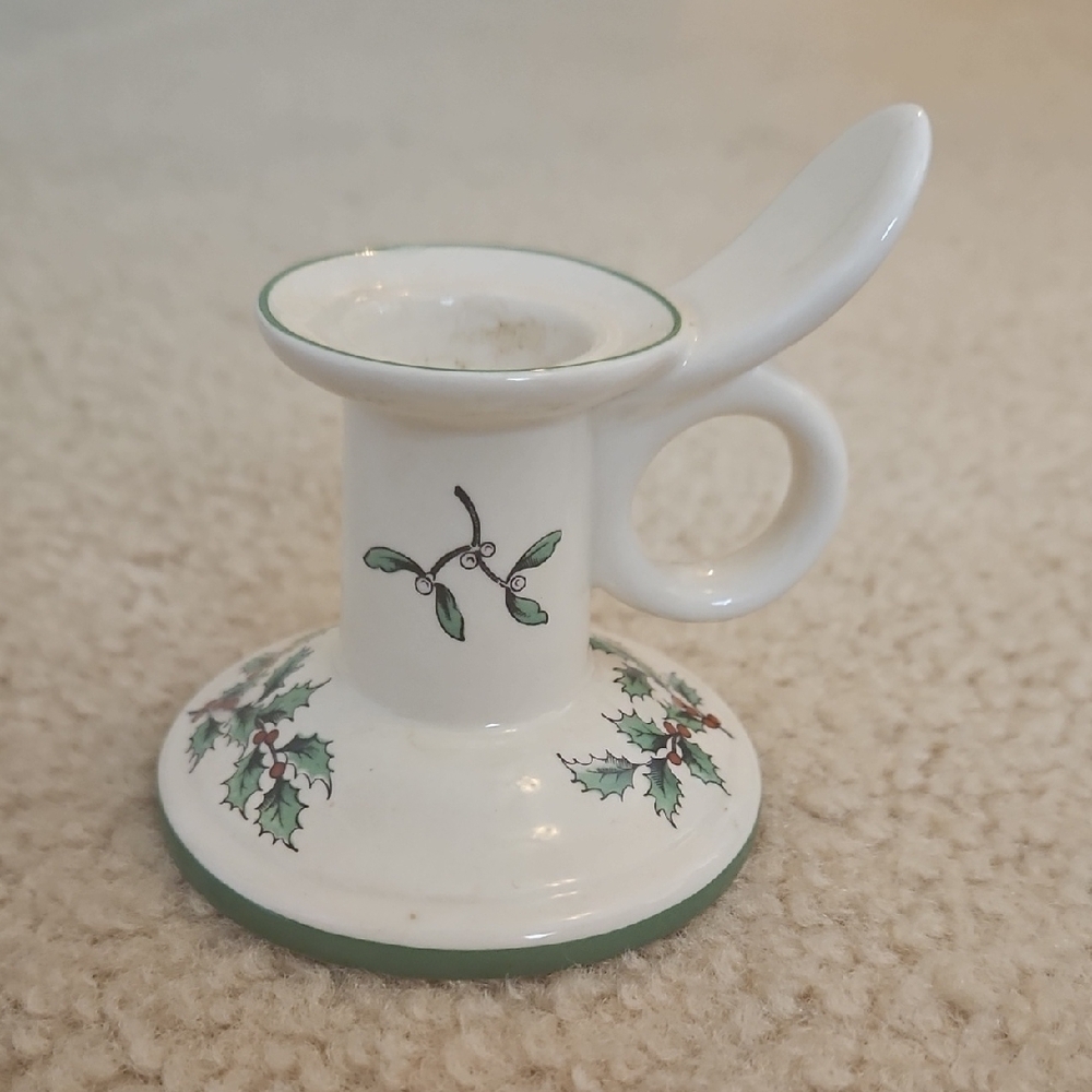 Vintage Ceramic Candle Holder with Holly Design